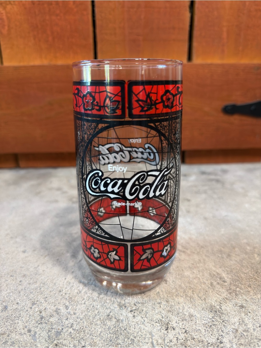 Vintage Coca-Cola Tiffany Style Stained Glass Drinking Glass 16oz Coke